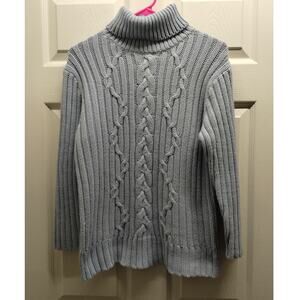 Vintage Y2K GAP Women's Size Large Light Blue Chunky Cable Knit Pullover Sweater